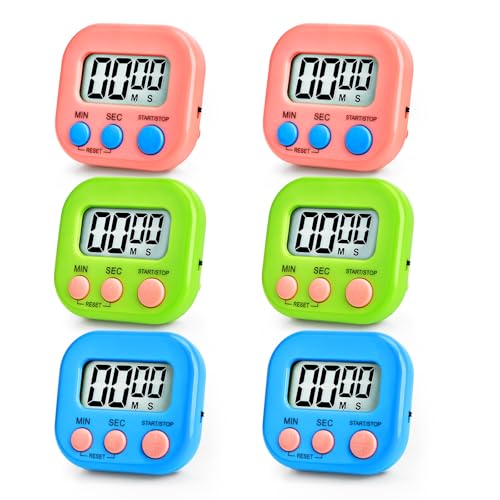 6 Pcs Multi-Function Electronic Timer, Small Timers for Classroom Digital Kitchen Timer Magnetic Digital Timer Countdown Time for Cooking Game Gym Break Time Classroom (Pink,Blue,Green, 3)