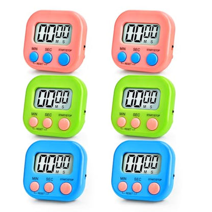 6 Pcs Multi-Function Electronic Timer, Small Timers for Classroom Digital Kitchen Timer Magnetic Digital Timer Countdown Time for Cooking Game Gym Break Time Classroom (Pink,Blue,Green, 3)