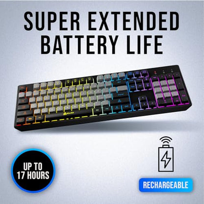 KLIM Chroma Wireless Keyboard – RGB Backlit Gaming, Rechargeable Battery, PC Keyboard, Durable & Water-Resistant, Compatible with PS4, PS5 & Mac - Black - color: Grey black