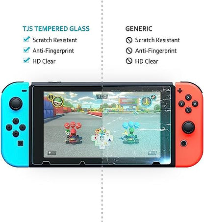 TJS 2 Pack Screen Protector for Nintendo Switch Model 2017 6.2" (Clear) | Tempered Glass Screen Protector Works While Docking 0.3mm Thickness/Bubble Free/Ultra Clear/9H Hardness/ Anti-Fingerprint - size: Nintendo Switch 6.2''