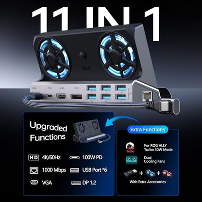YCE 14-in-1 Dual Fan Steam Deck Dock Suitable Valve Steam Deck & OLED/Asus ROG Ally & X/Lenovo Legion Go & S & 2/MSI Claw,Steam Deck Accessories,Docking Station - color: 14-in-1, supports three screens