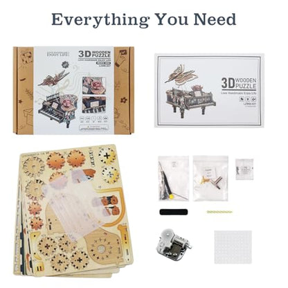 3D Puzzles for Adults, 3D Wooden Puzzle-Magic Piano, Mechanical Model Kit Music Box, DIY Wooden Model Building Hobby Gifts for Men Women, Birthday Gift for Music Box Puzzle Lover - color: Magic Piano