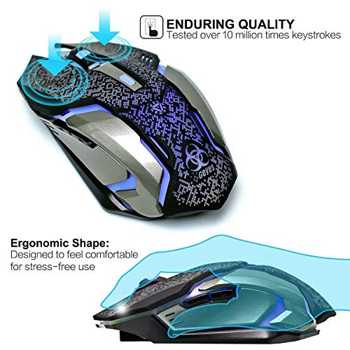 VEGCOO Wireless Gaming Mouse, C8 Wireless Rechargeable Mouse with Colorful LED Lights and 2400/1600/1000 DPI for Laptop and Computer (C9 Silver) - color: purple
