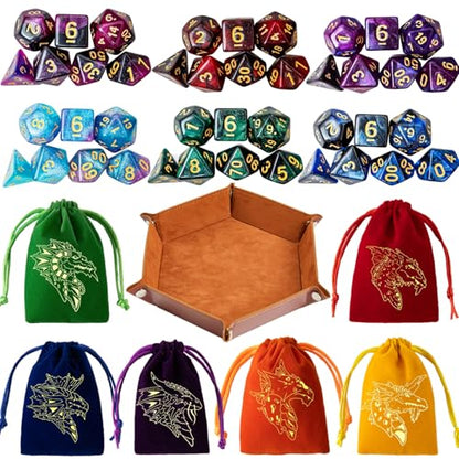DND Dice Set 42 Pcs Polyhedral Dungeons and Dragons Rolling Dice for D&D RPG MTG Table Games Dice Bulk with Colorful Drawstring Bags and Dice Tray (Star-Tray) - color: Star-tray