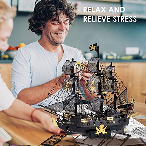 Piececool 3D Metal Puzzles for Adults, Black Pearl Pirate Ship Model Kits with DIY Tools, Watercraft Metal Model Building Kit for Birthday Christmas Gifts - color: Black Pearl&Tools