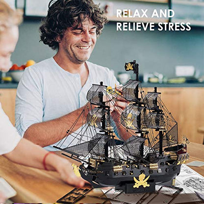 Piececool 3D Metal Puzzles for Adults, Black Pearl Pirate Ship Model Kits with DIY Tools, Watercraft Metal Model Building Kit for Birthday Christmas Gifts - color: Black Pearl&Tools