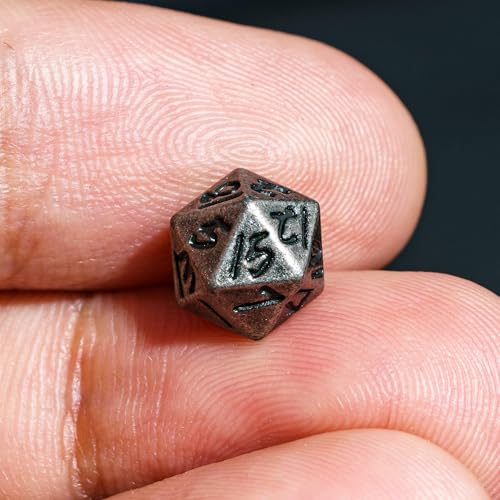 Mini Dice Set with Rune Keychain Case,7PCS Polyhedral Metal Dice Set for DND Role Playing Games(Silver) - color: Silver