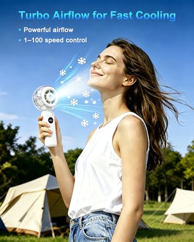 Personal Misting Fan, Rechargeable Handheld Spray Fan | 100-Speed Adjustable Cooling Fan with Water Mist Spray, Foldable Design, Lanyard Included for Outdoor Camping & Travel - color: White
