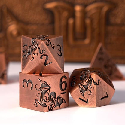 Metal RPG Dice Set,7-Piece Octopus Design,Aged Brass Color,Solid Zinc Alloy Dice for Fantasy Tabletop Role-Playing Games & Gift Box (Brass) - color: Brass