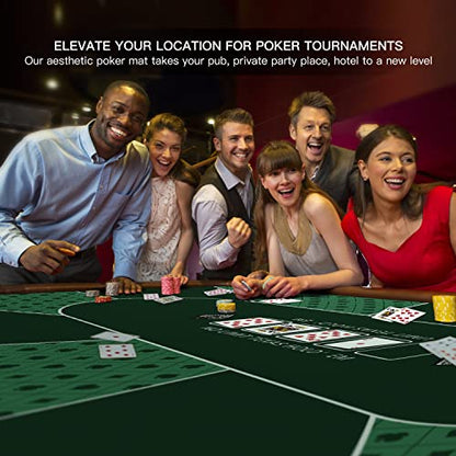 YUZPKRSI 70 x 35 Inch Poker Mat, 8 Players Texas Hold'em Poker Rubber Mat Poker Topper for Tables, Folding Portable Poker Table Top Layout w/Carrying Bag for Poker Games, Blackjack, Casino - color: 70 X 35 Inch-green
