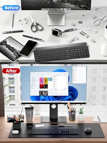 Wireless Charging Mouse Pad with Magnetic Phone Stand, 31.5"x15.8" Large | Waterproof Mousepad Desk Mat, Smooth Glide, Stitched Edge, Non-Slip Rubber Base, Computer Keyboard Mat, No Adapter - color: Black-Mag Stand