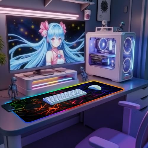RGB Mousepad Led Mouse Pad Desk Mat I 31.5 x 11.8 Inch Large Mouse Pad I XL Oversized Big Mouse mat 14 Led Light Modes I Anti-Slip Rubber Base Waterproof Keyboard Pad for PC Gaming I Vibrant Neon - color: Vibrant Neon