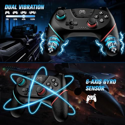 VidPPluing 2 Pack Switch Controllers with Charging Dock, Wireless Switch 2 Controller for Switch/2/Lite/OLED, Switch Pro Controller with Motion Sensor/Vibration/Turbo/Wakeup/Charging Cable