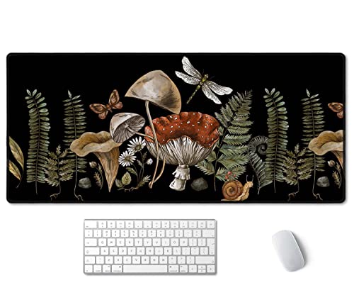 SSOIU Cute Witch Magic Mushroom Forager Fern Desk Mat, Boho Extended Mouse Pad, Extra Large Gaming Desk Pad Non-Slip Water-Resistant Rubber Base Computer Keyboard Mouse Mat, 35.5 x 15.7-inch - color: Mushroom Forager Fern