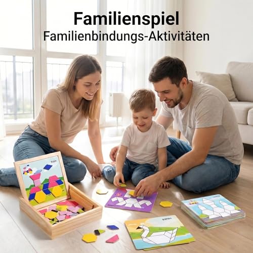 Magnetic Pattern Blocks Wooden Geometric Shape Puzzle Toy for Kids Toddlers Age 3-8 Montessori STEM Learning Educational Game 75Pcs Tangram with Storage Box Travel Gift Classroom Whiteboard