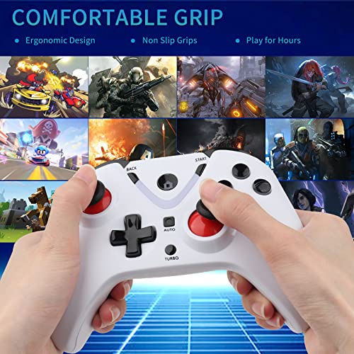 Wireless Game Controller with LED Lighting Compatible with Xbox One S/X, Xbox Series S/X Gaming Gamepad, Remote Joypad with 2.4G Wireless Adapter, Rechargeable Battery - color: White