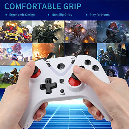 Wireless Game Controller with LED Lighting Compatible with Xbox One S/X, Xbox Series S/X Gaming Gamepad, Remote Joypad with 2.4G Wireless Adapter, Rechargeable Battery - color: White