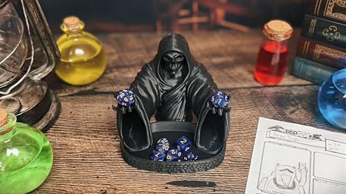 MunnyGrubbers - Grim Reaper Dice Tower - Original Design - (Random 7PCS D20 Dice Set Included) - Tabletop Roleplaying Game - Dice Roller - Dungeons and Dragons - DND - D&D - (Black)