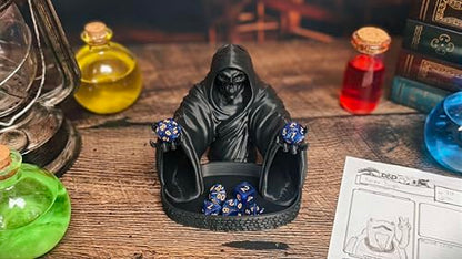 MunnyGrubbers - Grim Reaper Dice Tower - Original Design - (Random 7PCS D20 Dice Set Included) - Tabletop Roleplaying Game - Dice Roller - Dungeons and Dragons - DND - D&D - (Black)