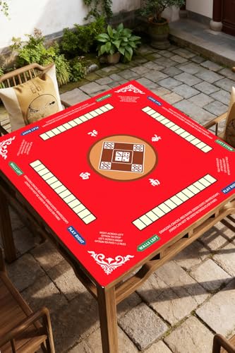 Mahjong Mat with Rule, 31.5x31.5Inch American Mahjongg Table Mat (Red) | Anti-Wrinkle&Foldable Neoprene Mahjongg Travel Mat for Table with Learning Rule, Anti-Slip Noise Reduction Includes Carry Bag - color: Red