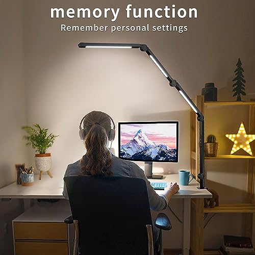 LED Desk Lamp with Clamp & Flexible Arm - 3 Light Sources, 4 Color Modes & 5 Brightness Levels, Eye-Caring Table Light with Memory Function - color: Black-4j3D