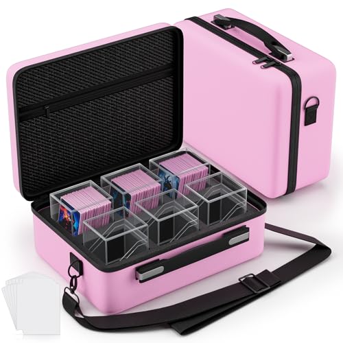 Proijeut Card Deck Box with Portable Case, 6 Pack Clear Commander Deck Box with 6 Dividers, Holds 600+ Double Sleeved Cards, Fit for MTG, YuGiOh, TCG (Pink) - color: Pink, size: 6 Slot
