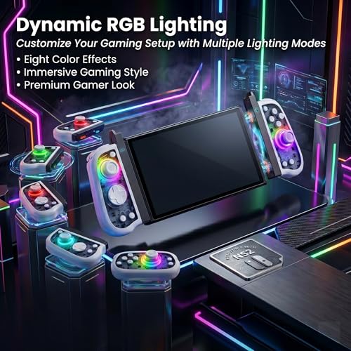 GLITCHEL Hall Effect Controller Compatible with Switch OLED Lite and Switch 2 with Magnetic Charging Adapters Included Wireless RGB Gamepad with Programmable Back Buttons Turbo Motion Control