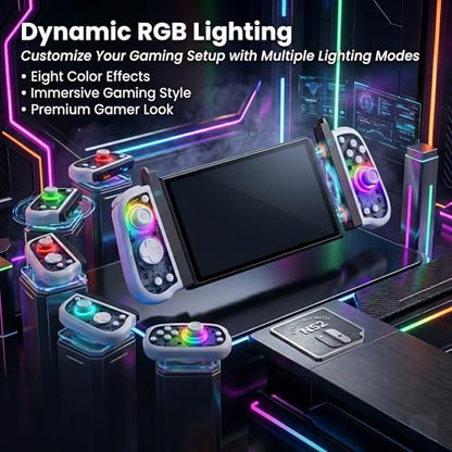 GLITCHEL Hall Effect Controller Compatible with Switch OLED Lite and Switch 2 with Magnetic Charging Adapters Included Wireless RGB Gamepad with Programmable Back Buttons Turbo Motion Control