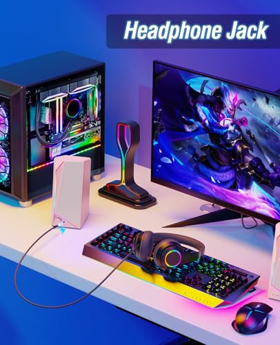 LENRUE Computer Speakers, USB/USB-C Powered PC Speakers with Loud Stereo Sound, Headphone-in for Desktop, Laptop, Monitor (USB-C to USB Adapter Included) (Pink) - color: Pink
