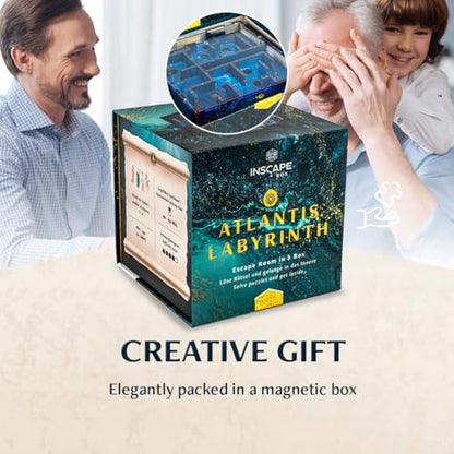 INSCAPE Atlantis Labyrinth Puzzle Box - Escape Room Game in A Box for Adults - Cluebox - Maze - Mind Puzzles for Adults - 3D Wooden Puzzle Boxes with Hidden Compartments | Cluebox 3D Wooden Maze Mechanism With Hidden Compartments - Challenging Brain Tease