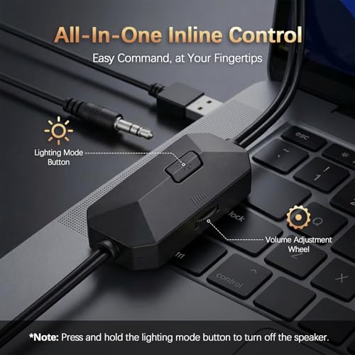 Bluedee Computer Speakers for Desktop PC, AUX Wired Computer Sound Bar | USB Powered, Plug & Play, PC Speakers for Desktop & Laptop, RGB lights, Inline-Controlled, Compact Design, Gaming Speakers