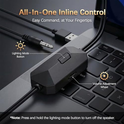Bluedee Computer Speakers for Desktop PC, AUX Wired Computer Sound Bar | USB Powered, Plug & Play, PC Speakers for Desktop & Laptop, RGB lights, Inline-Controlled, Compact Design, Gaming Speakers
