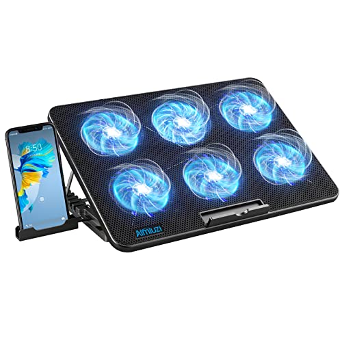 AIMIUZI Laptop Cooling Pad, Gaming Laptop Cooler with 6 Quiet Fans, Laptop Fan Cooling Pad Fits 12-17 Inch Laptop, USB Port Powered, 7 Adjustable Height - color: Black
