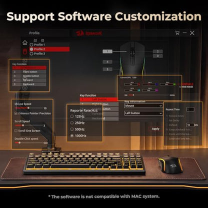 Redragon S156 Wireless Keyboard and Mouse with Tri-Mode, Mechanical Feel Keyboard and 4800 DPI 61G Ultra-Light Gaming Mouse, RGB Backlit, 4 Macro Keys, Long Battery Life for PC, Mac, Ideal for Gamer - color: Deep Black