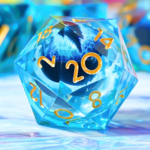 Single Liquid core D20 DND Dice-22MM Dargon Eye 20 sideds Resin Sharp Edged Resin Dice for Dungeons and Dragons, RPG, Polyhedral Roleplaying Games MTG Table Games(Blue) - color: D20-blue