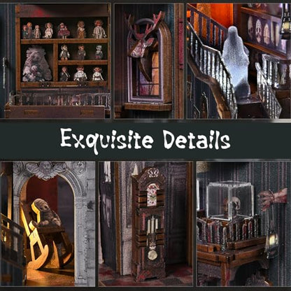 MiniCity Haunting Relics Book Nook Kit, DIY Wooden Bookshelf Model with LED | Create a haunted mansion for display; LED, dust cover, glue/tools and guide included; 390 pieces, 8-10 hr build, ages 14+. - style: Haunting Relics