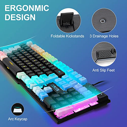 CHONCHOW Gaming Keyboard and Mouse Combo, USB Wired Rainbow Backlit
