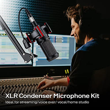 Condenser Microphone XLR,Professional Studio Recording Microphone for Computer PC,Cardioid Podcast Mic Kit with Boom Arm,Gaming Microphone for Streaming,ASMR,Singing,Voice Over,Vocal,YouTube,Zoom | 48V power required.XLR podcast mic for vocals, voiceovers