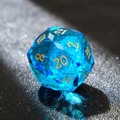 1PCS Multifaceted Glass D20 DND Dice - 28mm 20 Sided Gem D&D Dice for Dungeons and Dragons, RPG, Roleplaying Games MTG Table Games, Handmade Polyhedral Dice(Glass Teal) - color: Multifaceted D20 Glass-teal