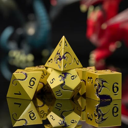 Metal Dice Set, Piece Zinc Alloy Dragon DND Dice,Bronze Purple | Complete polyhedral dragon dice set with easy-to-read numbers and a magnetic gift box for DND players and collectors. - color: Bronze Purple