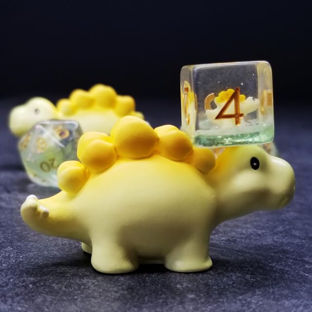 Sage's Portal Familiars Dice and Toy Set Combo Resin DND Dice Set Polyhedral Dice Set for Dungeons and Dragons RPG Pathfinder Tabletop TTRPG (Yellow Stegosaurus + Figurine) - color: Yellow Stegosaurus, style: Dice Set +Mini Figure