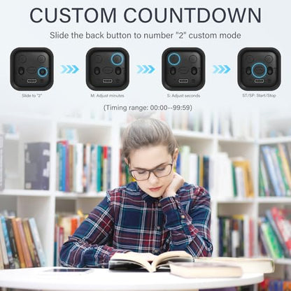 Rotating Pomodoro Timer 5/25/10/50, Desk Productivity Flip Timer, ADHD Tool | Countdown/Stopwatch Cube Timer, Vibration/High/Low Volume/Custom Modes, for Work Study, Back to School, Kitchen - color: Black