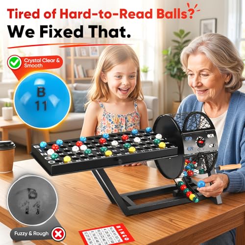 AugFir Professional Deluxe Bingo Game Set, Table Top Machine Bingo Sets Adults for Large Group, Newly Upgraded Bingo Cage and Balls Storage Bag for Adults Parties, Game Night, Community and Family