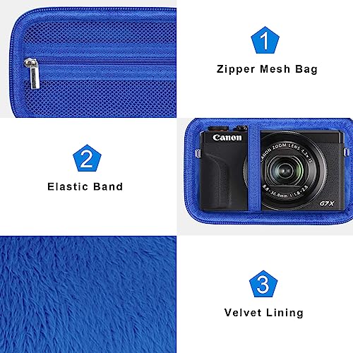 Canboc Camera Case for Canon PowerShot G7 X Mark III/ G7X Mark II Digital 4K Vlogging Camera, Point and Shoot 4K Video Camera Bag, Zipper Mesh Pocket fits USB Cable, Batteries, Blue - color: Blue