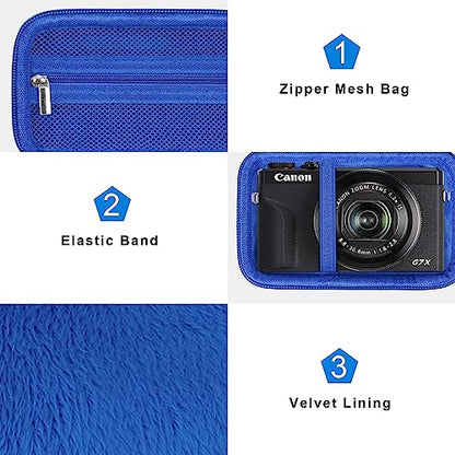 Canboc Camera Case for Canon PowerShot G7 X Mark III/ G7X Mark II Digital 4K Vlogging Camera, Point and Shoot 4K Video Camera Bag, Zipper Mesh Pocket fits USB Cable, Batteries, Blue - color: Blue