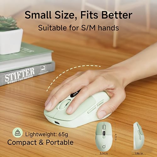 Wireless Bluetooth Mouse with Visible Battery & DPI Screen, Multi-Device BT & 2.4G Computer Mouse, 500 mAh Rechargeable, 1600DPI, Silent Portable Optical Mice for Laptop, PC, Mac, iPad - Green - color: Green