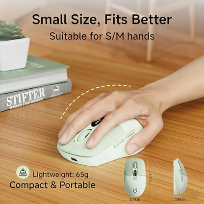 Wireless Bluetooth Mouse with Visible Battery & DPI Screen, Multi-Device BT & 2.4G Computer Mouse, 500 mAh Rechargeable, 1600DPI, Silent Portable Optical Mice for Laptop, PC, Mac, iPad - Green - color: Green