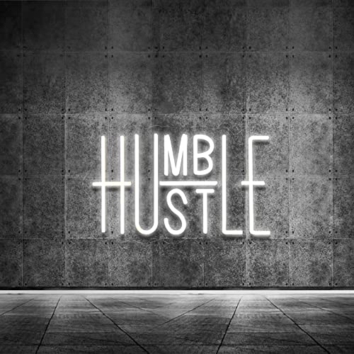 Hustle LED Neon Sign for Wall Decor, Words LED Neon Lights Party Decorations, USB Powered Switch Brightness Adjustable for Office Room, Gym Room, Man Cave, Gamer Room Decor (Hustle (White)) - color: White