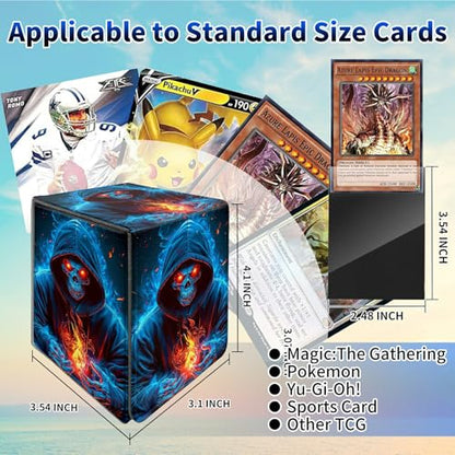 Blue Flame Skull Card Deck Box, MTG Commander Deck Box Card Deck Case for Trading Cards, 100+ Sleeved Cards with PU Leather Magnetic Card Storage Box for TCG CCG Magic Cards - color: Card Deck Box-592