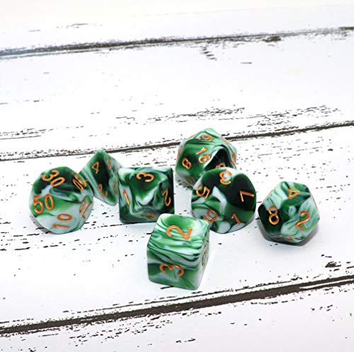 Polyhedral DND Dice Set Green White RPG Dice for Dungeon and Dragons D&D Pathfinder MTG Role Playing Games 7-Die Dice - color: Green & White Dice